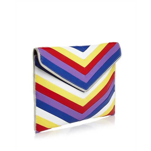 NEW REBECCA MINKOFF chevron quilted leo leather clutch in rainbow - Picture 2 of 4